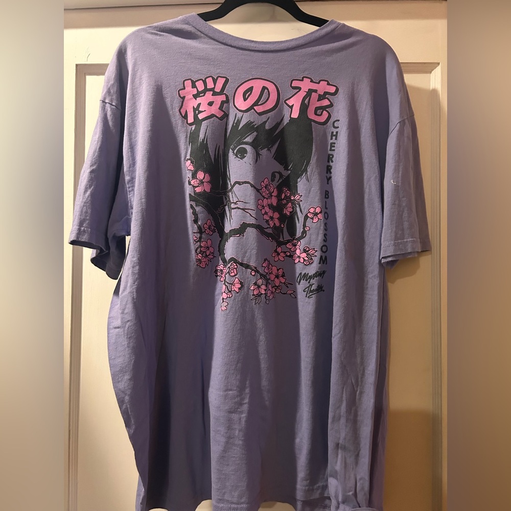 Purple Graphic T-Shirt with Cherry Blossom Design